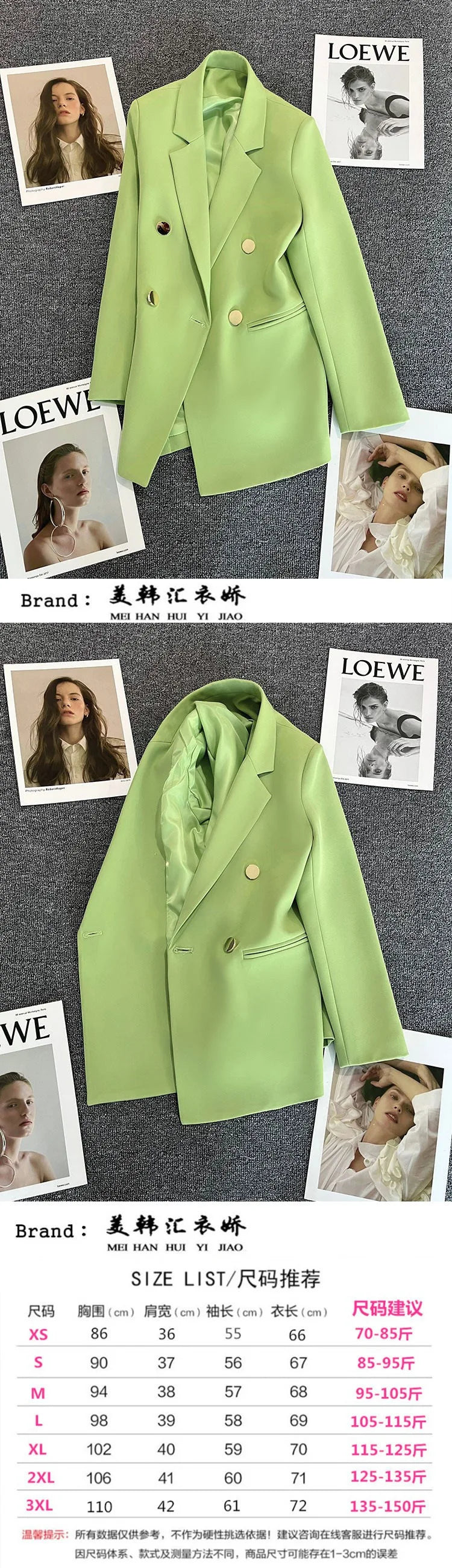 Couleur bonbon OL Blazer printemps automne cranté à manches longues Double boutonnage bouton en métal mince poche Blazer manteaux ZXFS-S602