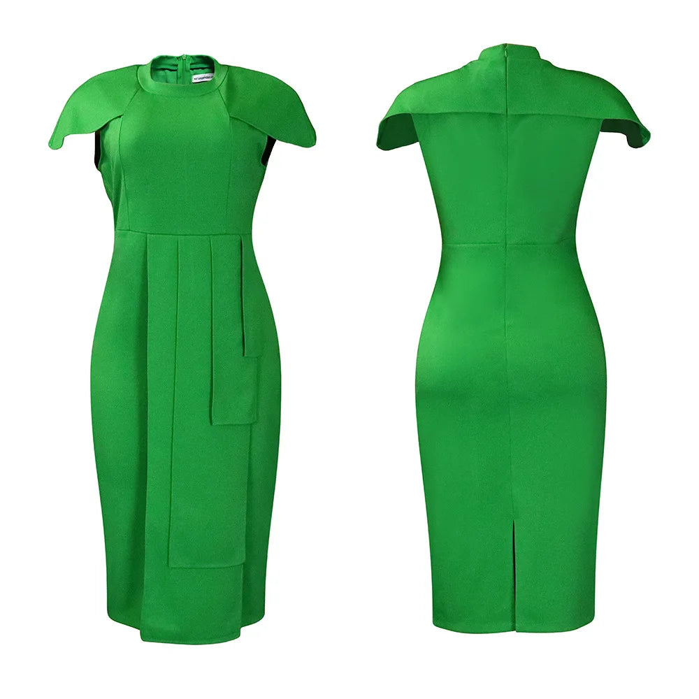 FairyShely-Robe drapée à manches courtes pour femmes, robe de soirée sexy, grande taille, monochromatique, grandes robes à volants pour dames, robe curvy serrée, 2025