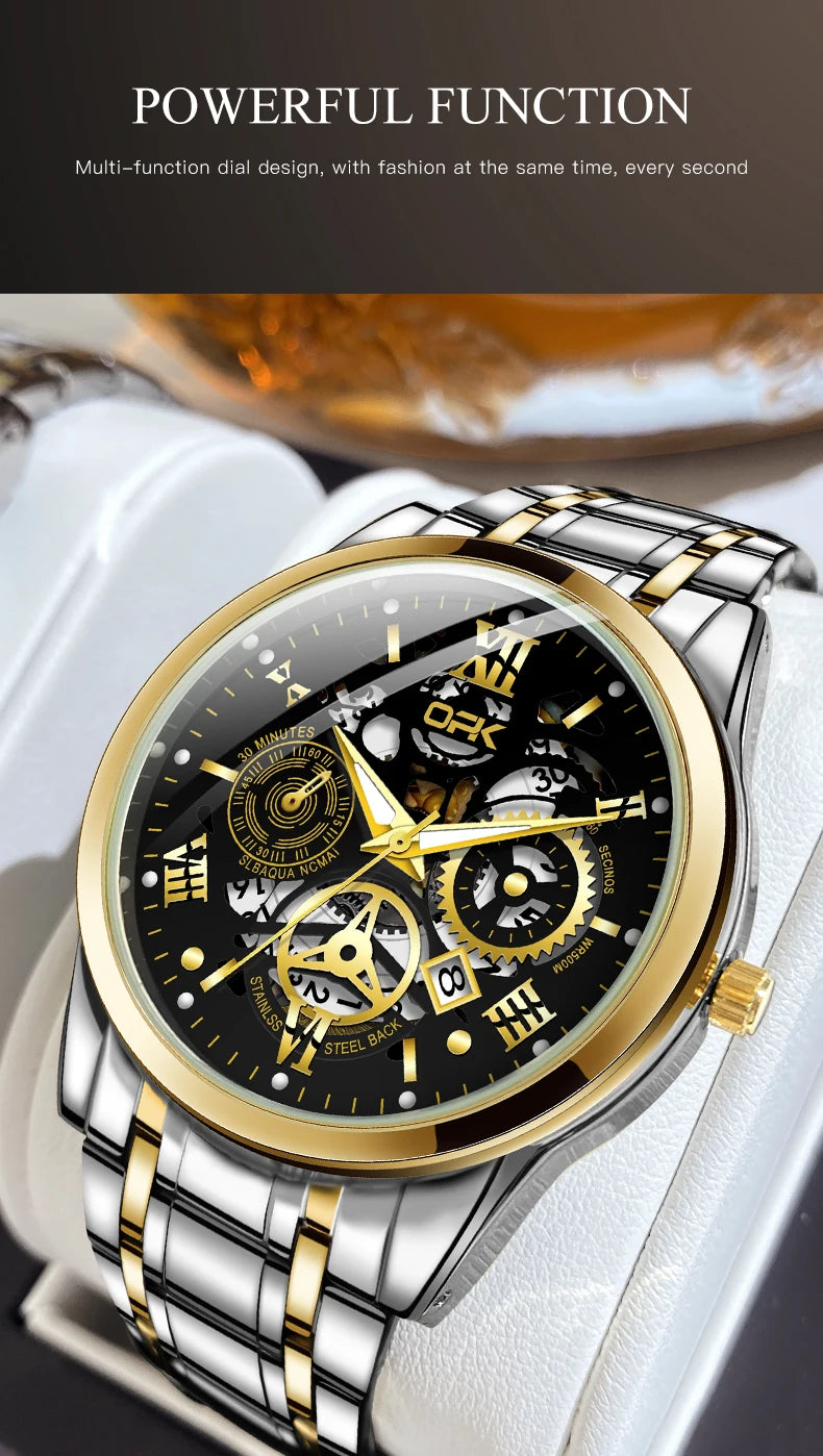 OPK8135-montre pour hommes, bracelet en acier avec lueur nocturne étanche