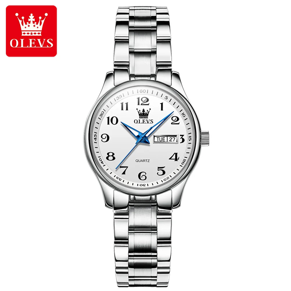 OLEVS montre à Quartz de luxe pour femmes montre élégante en acier inoxydable lumineux étanche semaine Date montre-bracelet dames robe montre