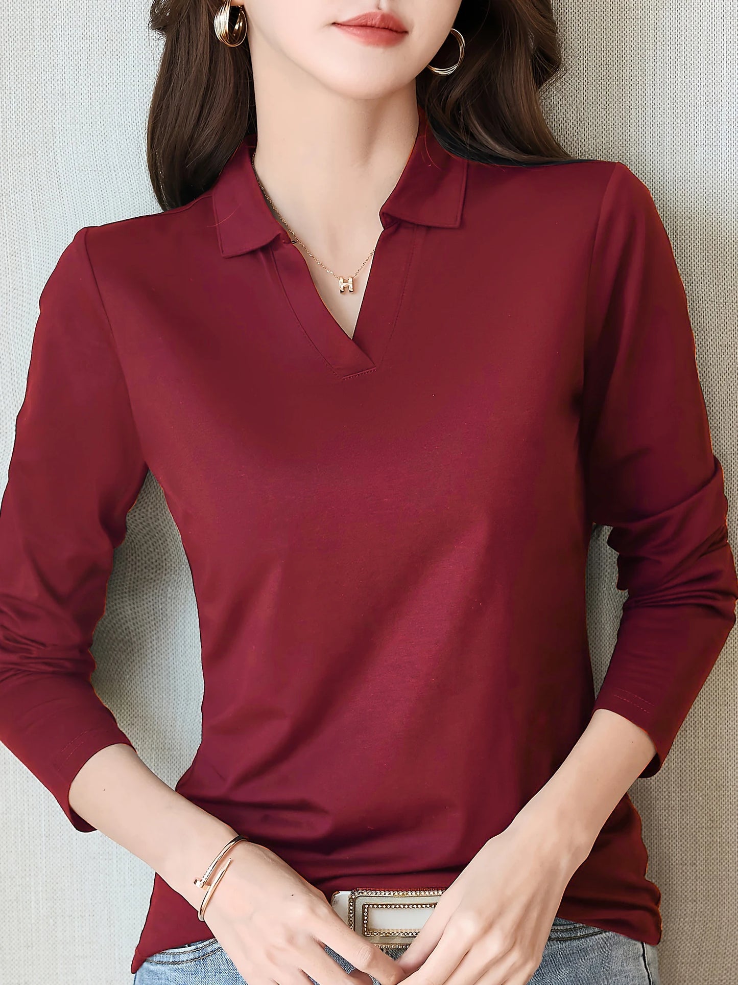 Chemise chic décontractée pour femme – Manches longues, détails de boutons, mélange de coton semi-transparent, lavable en machine – Parfaite pour le printemps et l'automne