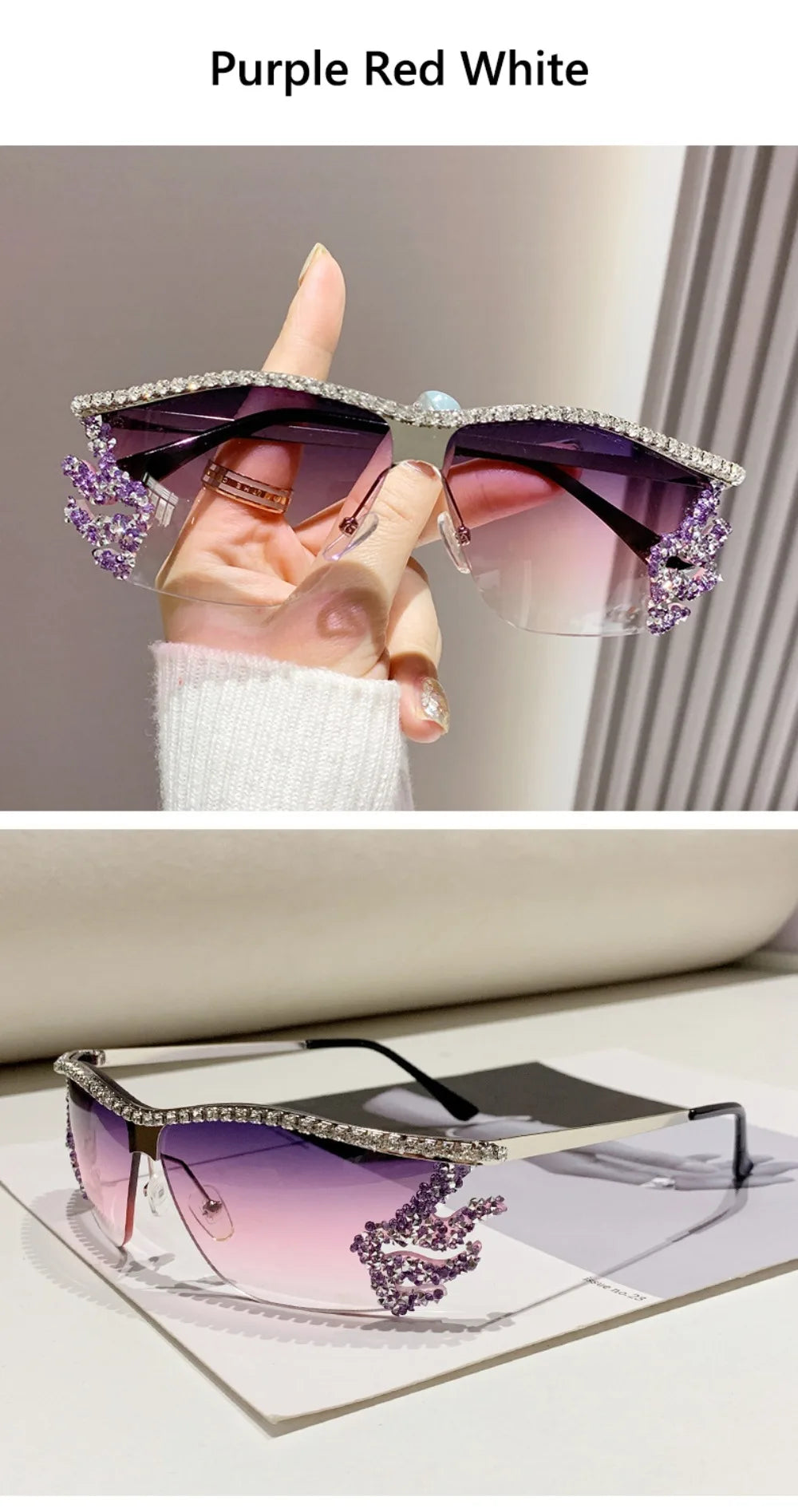 Y2K lunettes de soleil sans monture Punk irrégulière femme lunettes de soleil de luxe concepteur UV400 Protection diamant cristal nuances pour les femmes