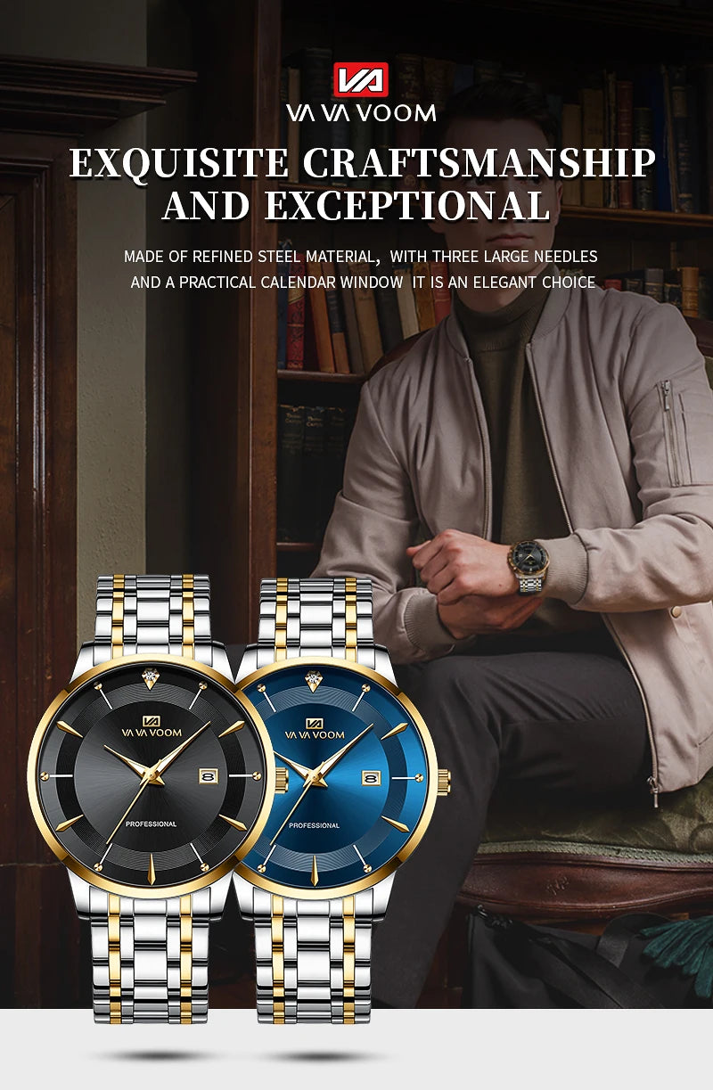 2024 nouveaux hommes montre en acier inoxydable Style d'affaires de luxe strass 43mm bleu or Quartz mouvement montre-bracelet Relogios Masculino