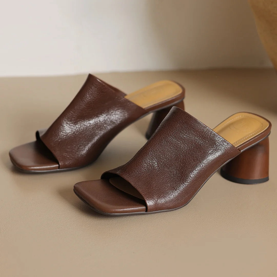 Sandales d'été en peau de mouton souple pour femmes, diapositives ald-on, talon rond de 6cm, élégantes, dames, grande taille 34-41, escarpins habnommée quotidiens minces, chaussures