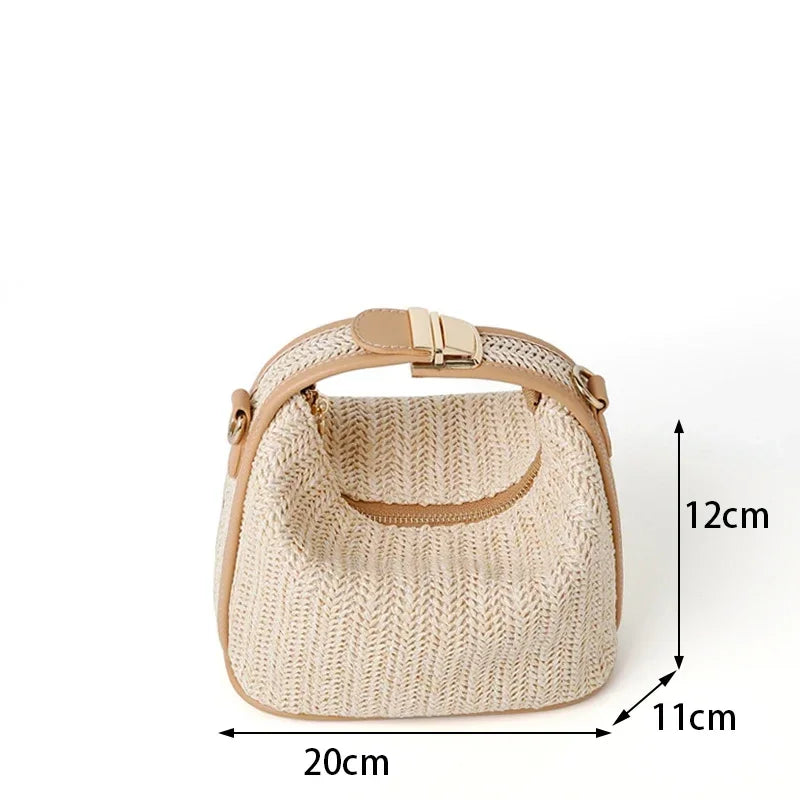 Yogodlns été petit sac à main en paille sac à bandoulière tendance tissé seau sac à bandoulière décontracté bord de mer sac de plage filles poignée fourre-tout