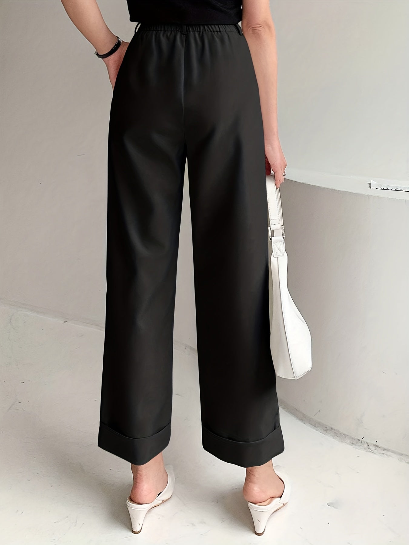 Chic Solid High Waist Pleated Pants - Flattering Draped Design, Straight Leg, Casual Style - Perfect for Womens Wardrobe