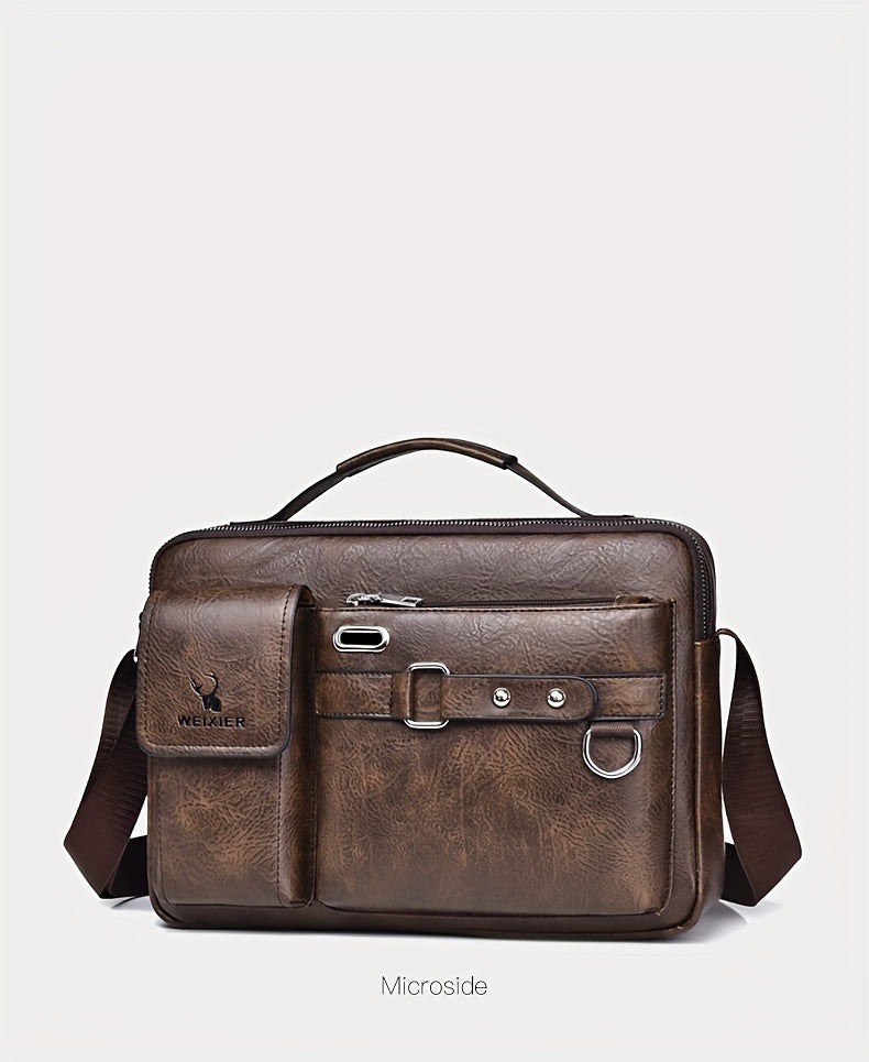 1/2pcs Men's Business Adjustable Strap Sling Bag, Casual PU Leather Shoulder Messenger Bag