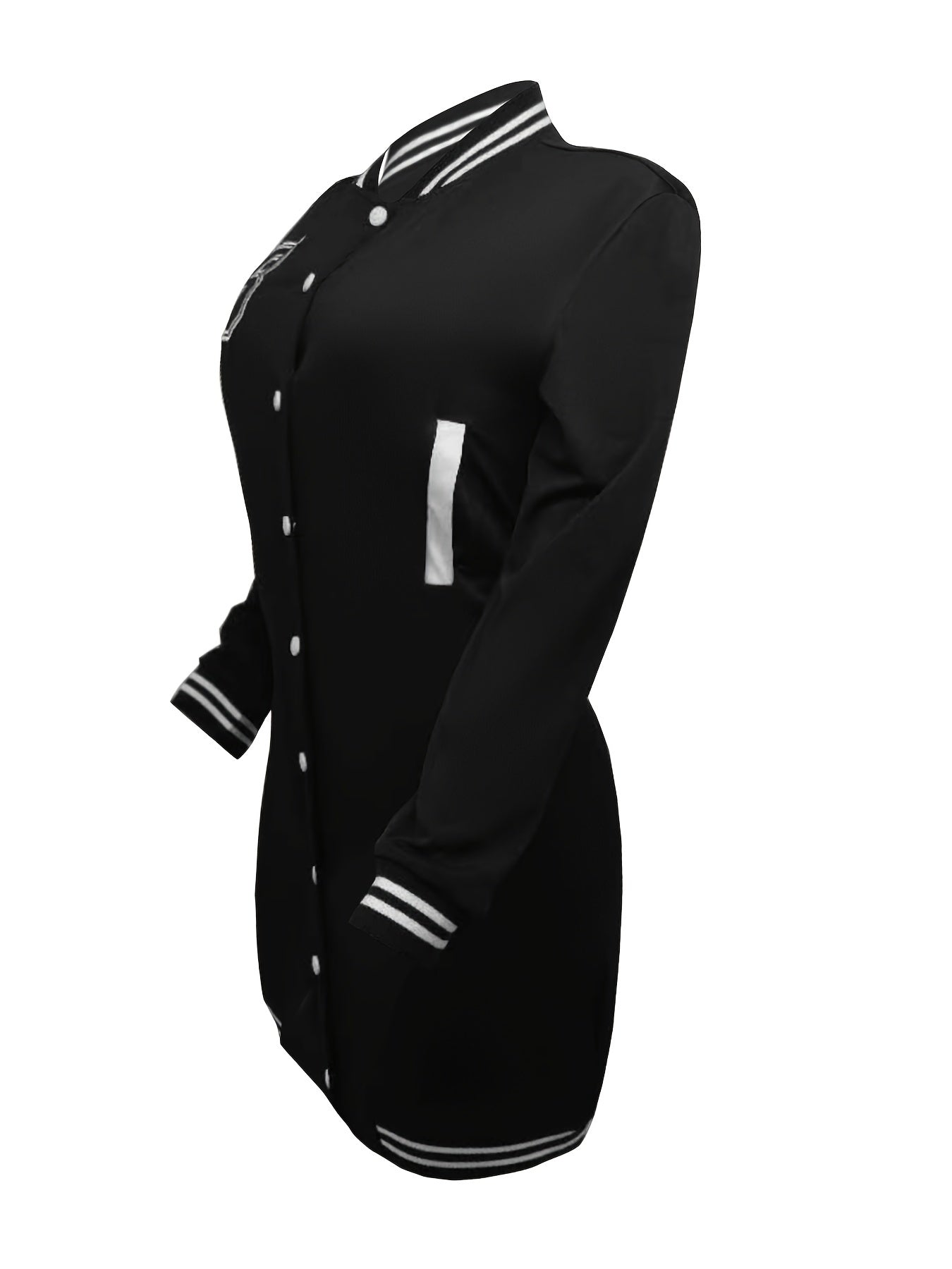 Womens Chic Letter Pattern Mini Dress - Versatile Button Front, Long Sleeve Slim Fit - Stylish Everyday Clothing
