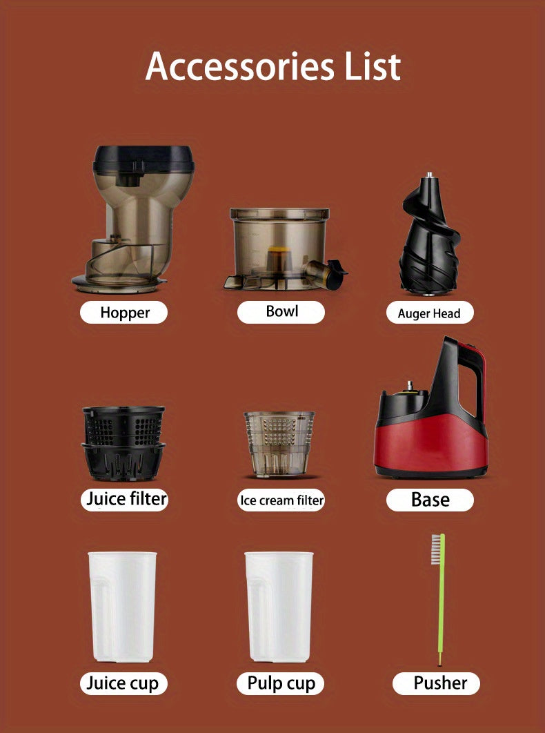 1pc US Plug Hilton Slow Juicer, Cold Press Juice Extractor Masticating Juicer Fruits And Vagetables Juicer