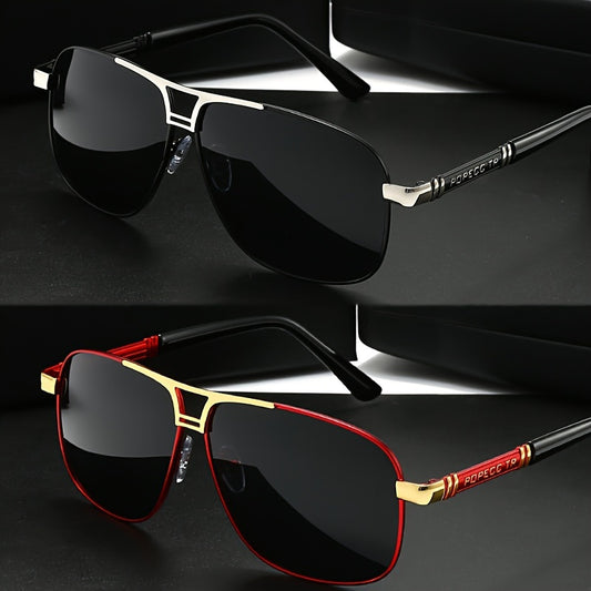 2pcs Retro-Style Men's Glasses With Polarized Lenses, PC Frame, Perfect For Outdoor Activities, Business, Travel, And Everyday Wear