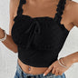 Eyelet Lettuce Trim Crop Cami Top, Casual Tie Front Summer Sleeveless Top, Women's Clothing For Coquette/Cute/Y2K Style