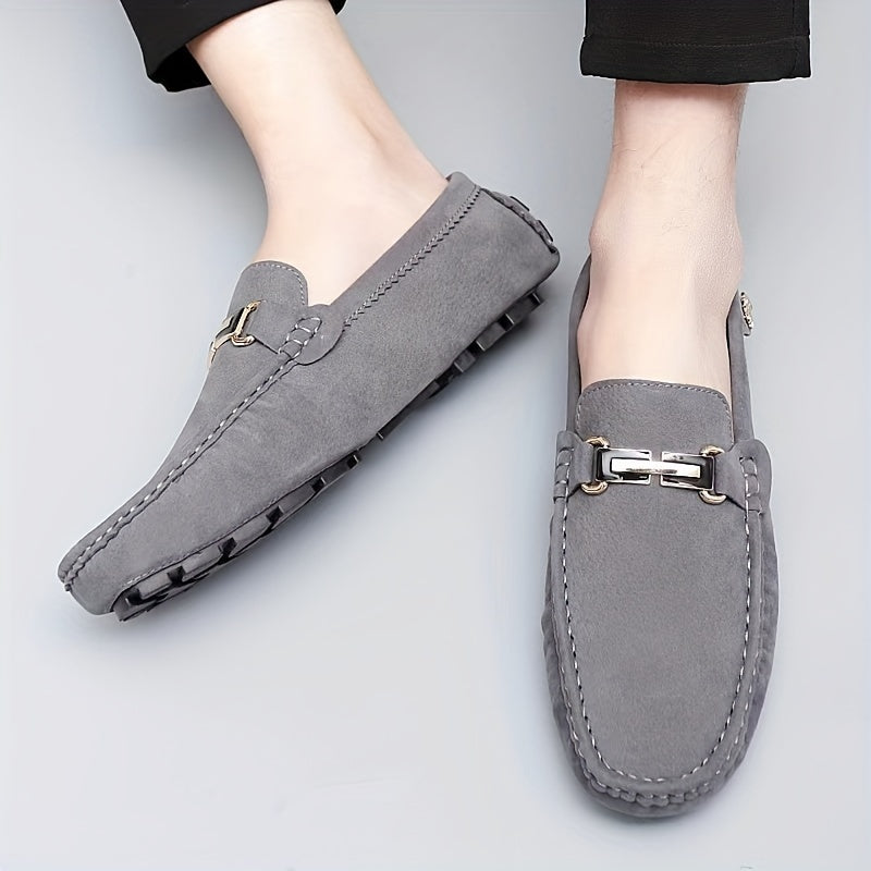 Men's Moccasin Loafer Shoes With Metallic Decor, Comfy Non-slip Slip On Shoes, Men's Shoes, Spring And Summer
