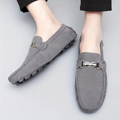 Men's Moccasin Loafer Shoes With Metallic Decor, Comfy Non-slip Slip On Shoes, Men's Shoes, Spring And Summer