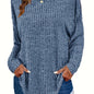 Plus Size Casual Sweater, Women's Plus Solid Ribbed Long Sleeve Round Neck Knit Top