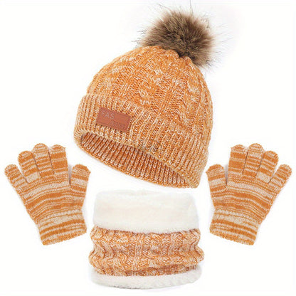 3pcs/set Winter Children's Warm Plus Velvet Scarf Baby Knitted Hat Hat Gloves For 2-8 Years
