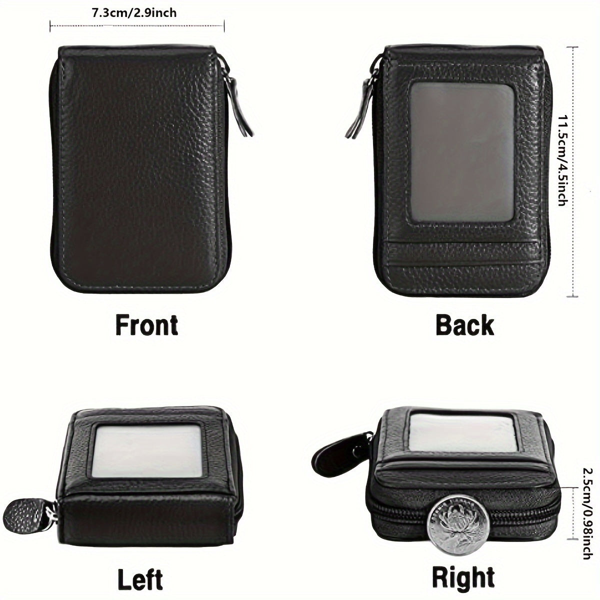 Genuine Leather RFID Blocking Credit Card Wallet for Men with Zipper