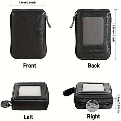 Genuine Leather RFID Blocking Credit Card Wallet for Men with Zipper