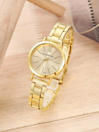1pc/2pcs/set Women's Watch Hiphop Golden Fashion Quartz Watch & Love Bangle, Valentines Gift For Her