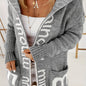 Chic Plus Size Open Front Hooded Cardigan - Long Sleeve & Letter Print, Cozy with Pockets, Ideal for Casual Outings