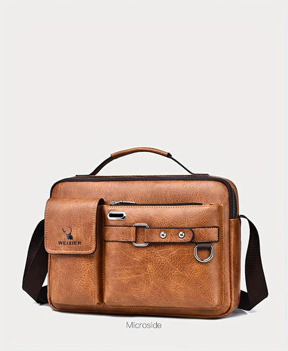 1/2pcs Men's Business Adjustable Strap Sling Bag, Casual PU Leather Shoulder Messenger Bag