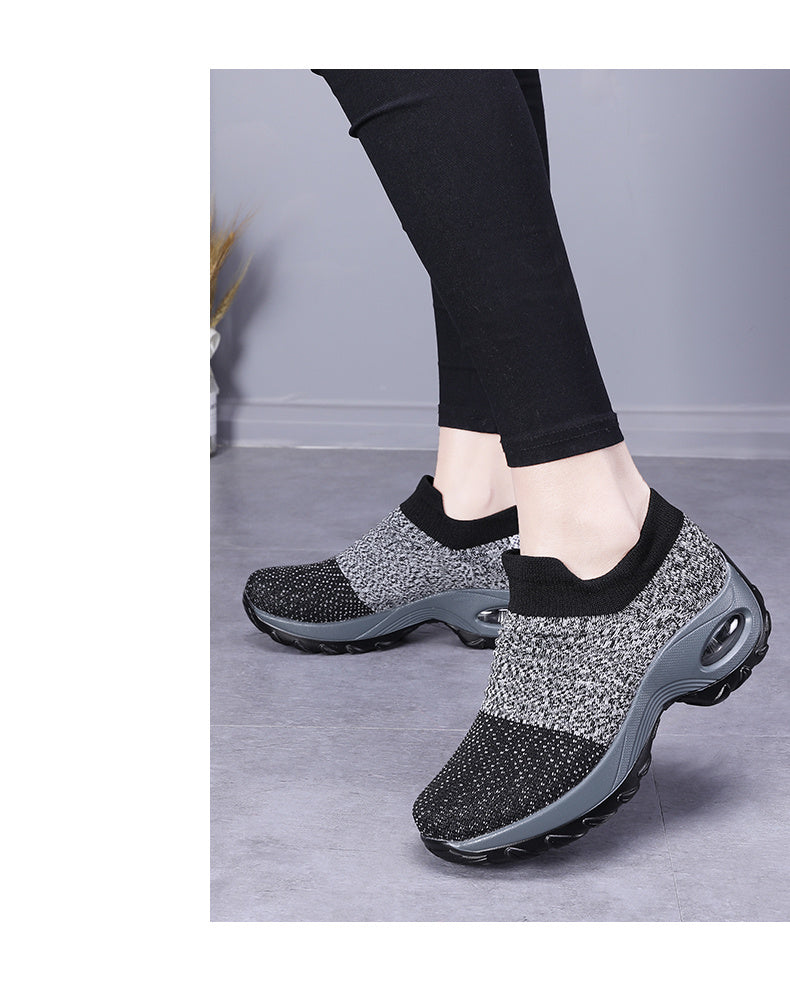 Women's Air Cushion Sole Sock Sneakers, Lightweight Knit Slip On Shoes, Breathable Running Shoes
