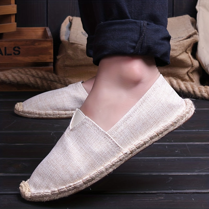 Mens Canvas Espadrille Loafers - Breathable Mesh Lining, Slip-On Design, Comfortable Rubber Soles for Casual Walking - Perfect for Fall, Spring, Summer Seasons