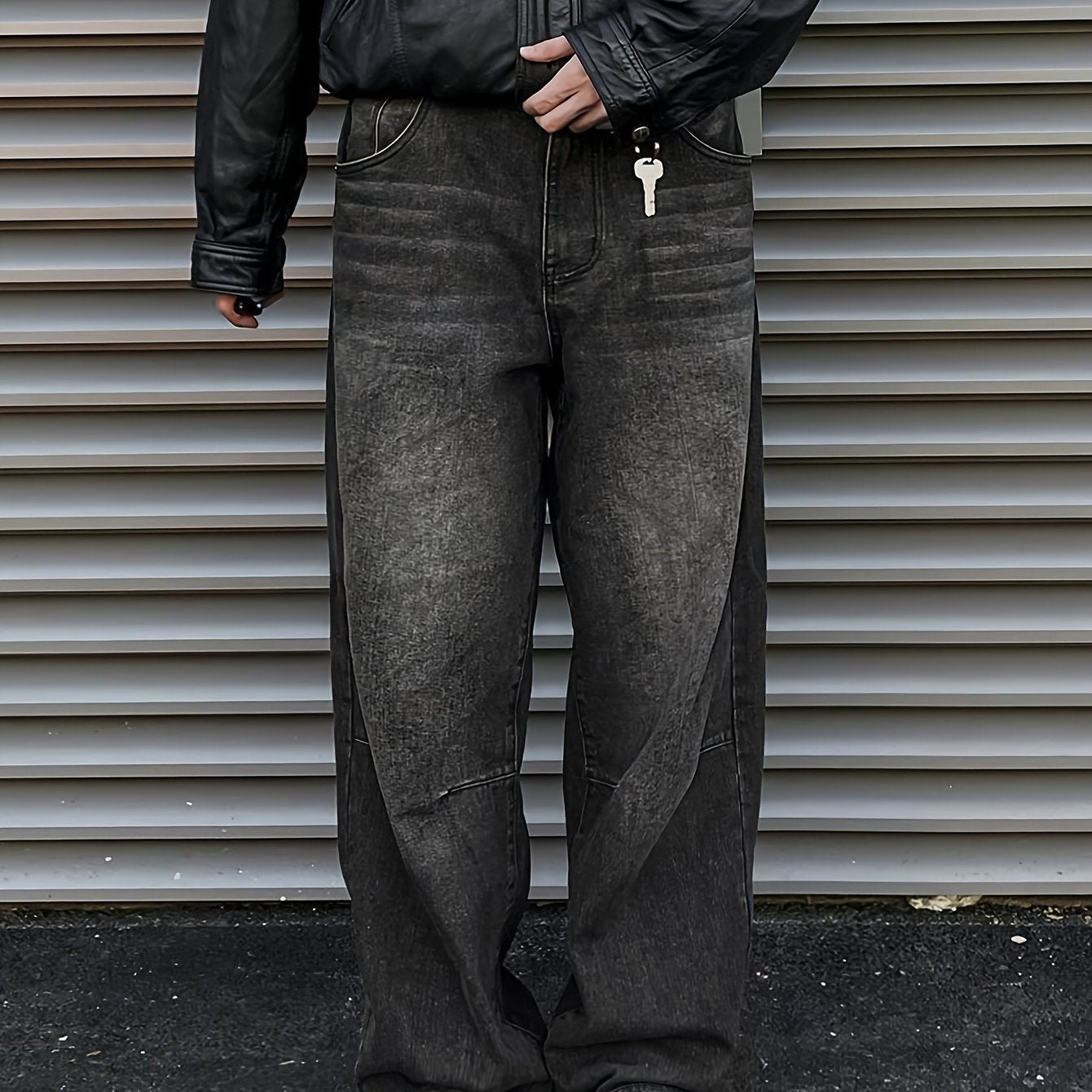 Men's Casual Wide Leg Jeans, Street Style Loose Fit Distressed Denim Pants