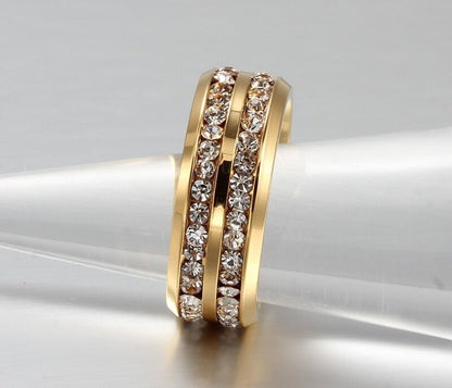 Fashionable Casual Romantic Stainless Steel Double-row Imitation Zirconia Ring