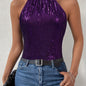Sequined Tie Back Halter Top, Elegant Sleeveless Top For Summer, Women's Clothing