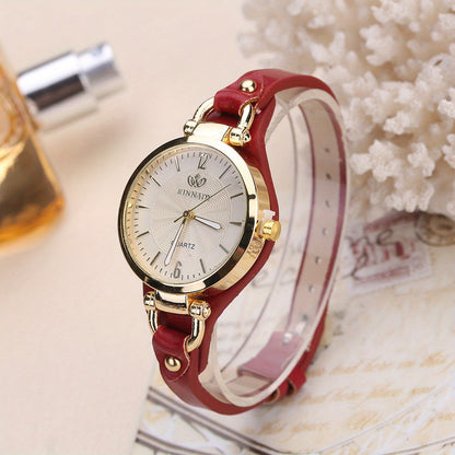 Elegant Quartz Ladies Watch - Boho Chic Leather Strap, Japanese Movement, Shock-Resistant with Stud Embellishments