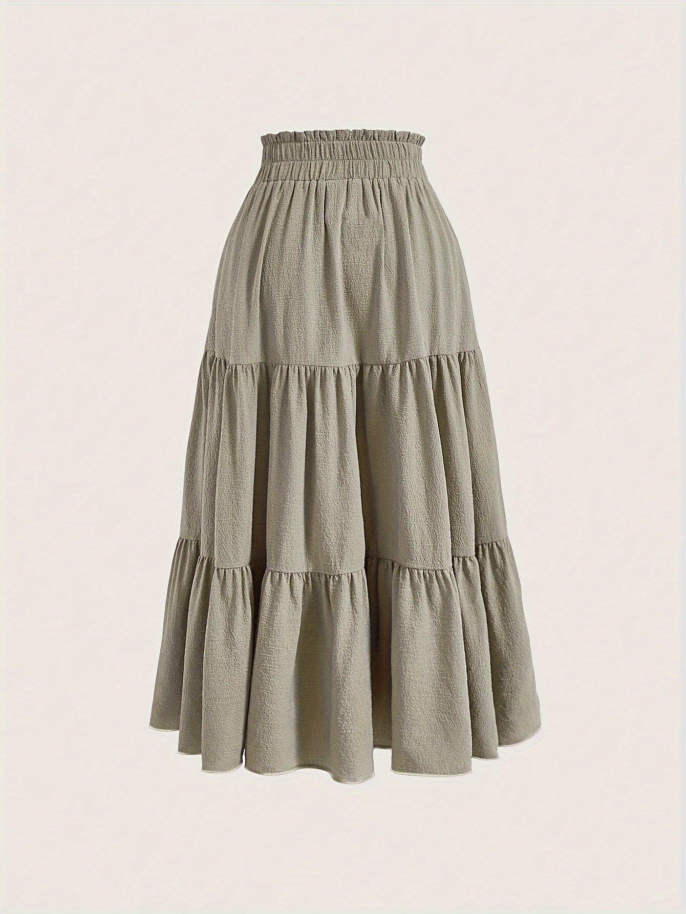 Solid Tie Waist Tiered Skirt, Casual Elastic Waist Skirt For Spring & Fall, Women's Clothing
