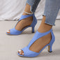 Chunky Heel Women's High Heels, Peep Toe T-strap Back Zipper Sandals, Fashion Black Shoes