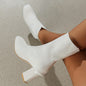 Women's Breathable Knit Block Heels, Fashion Solid Color Sock Boots, Comfortable Slip On Dress Boots