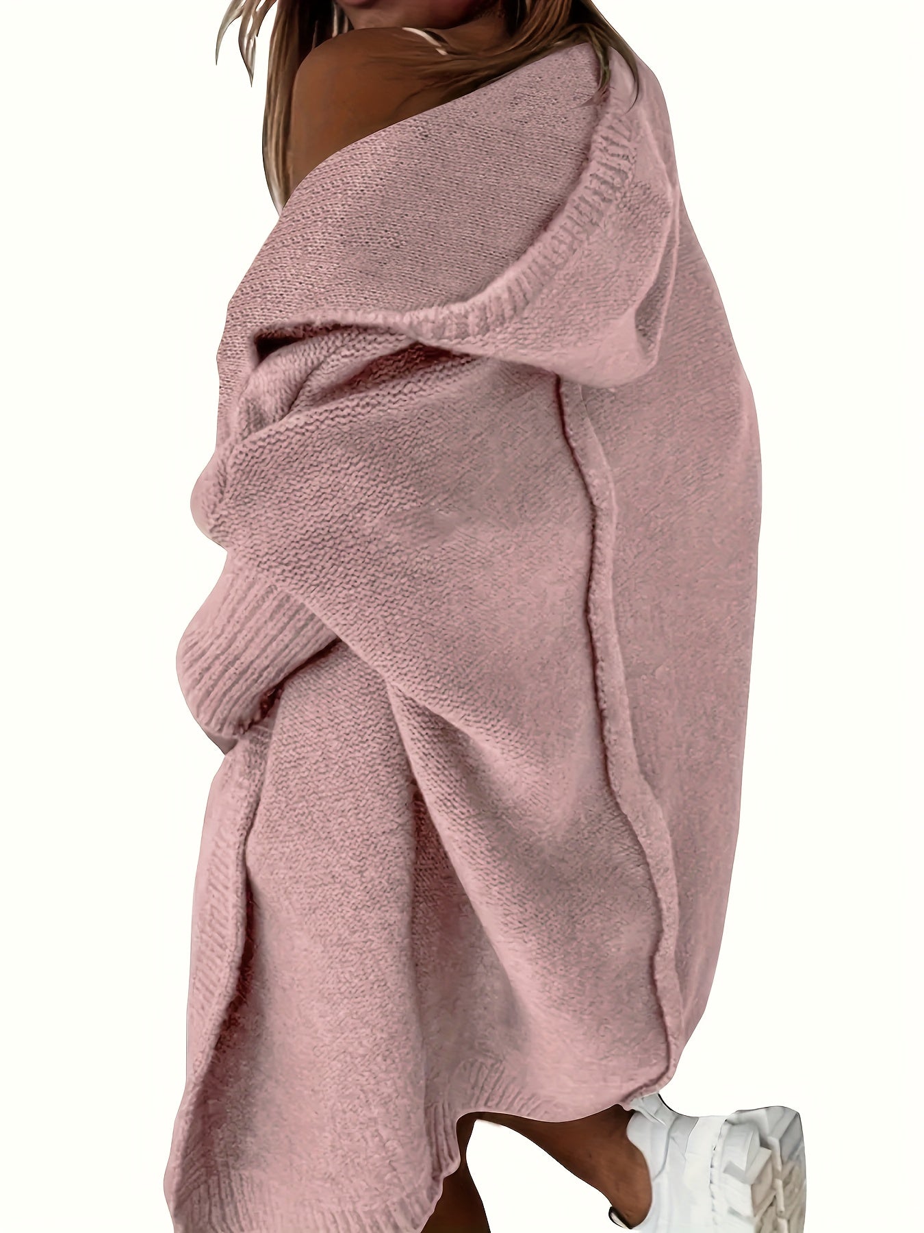 Plus Size Casual Cardigan, Women's Plus Solid Stitching Long Sleeve Hooded Open Front Slight Stretch Sweater Cardigan