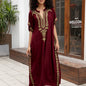 Bohemian Golden Embroidered Plus Size Maxi Dress with Bat Sleeves for Ramadan
