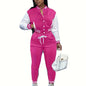Casual Two-piece Set, Button Front Bomber Jacket & Drawstring Pants Outfits, Women's Clothing