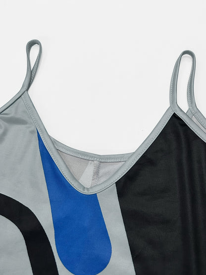 Flowing Maxi Sundress - Vibrant Abstract Art Print - Breezy Spaghetti Straps - Versatile Summer Attire for Women