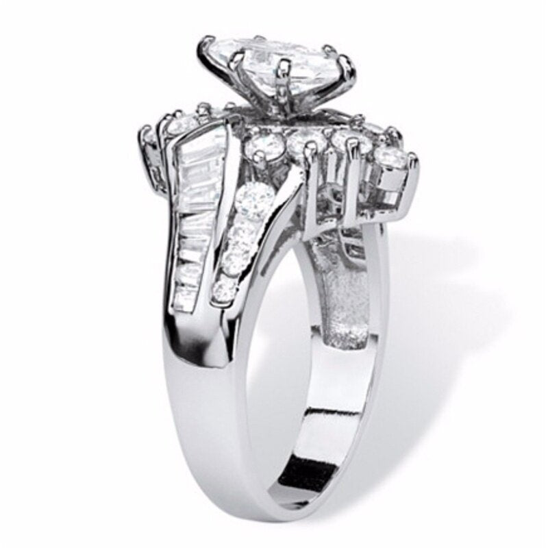 Fashionable Casual Romantic Stainless Steel Double-row Imitation Zirconia Ring
