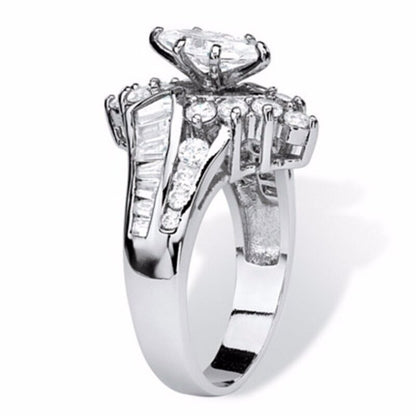 Fashionable Casual Romantic Stainless Steel Double-row Imitation Zirconia Ring