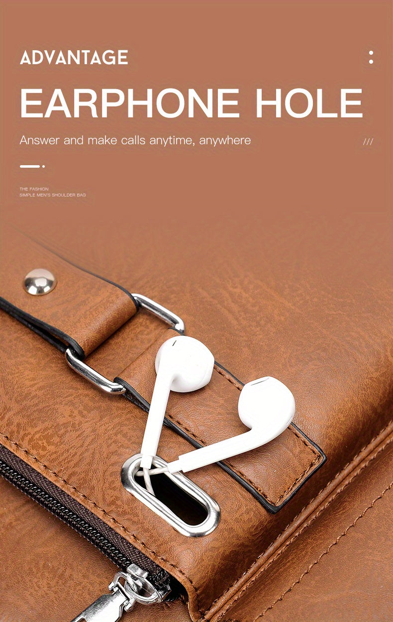 1/2pcs Men's Business Adjustable Strap Sling Bag, Casual PU Leather Shoulder Messenger Bag