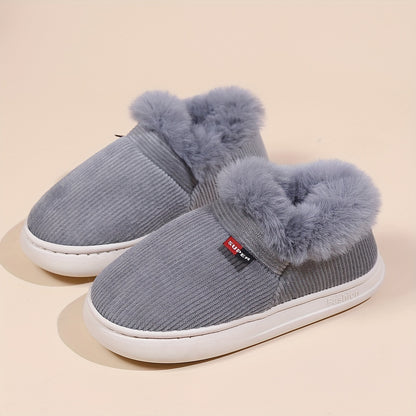 Ultra Soft Cozy Fuzzy House Slippers - Winter Warm Plush Lined Shoes for Men and Women - Cozy Corduroy Slip On Slippers with Fleece Lining for Cold Weather