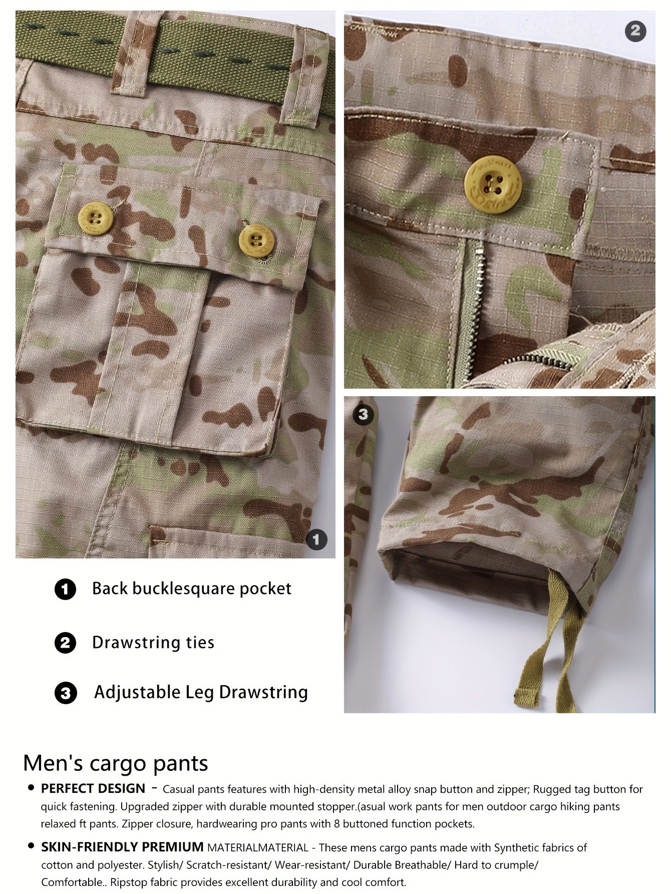 Men's Snake Skin Camo Cargo Pants - Multi-Pocket, Trendy, Outdoor, Streetwear-Ready Trousers with Durable Fabric and Practical Design