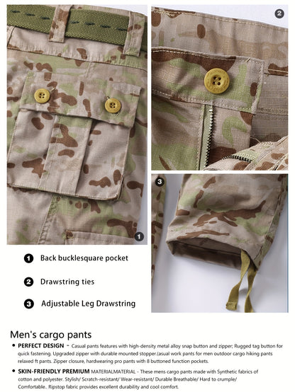 Men's Snake Skin Camo Cargo Pants - Multi-Pocket, Trendy, Outdoor, Streetwear-Ready Trousers with Durable Fabric and Practical Design