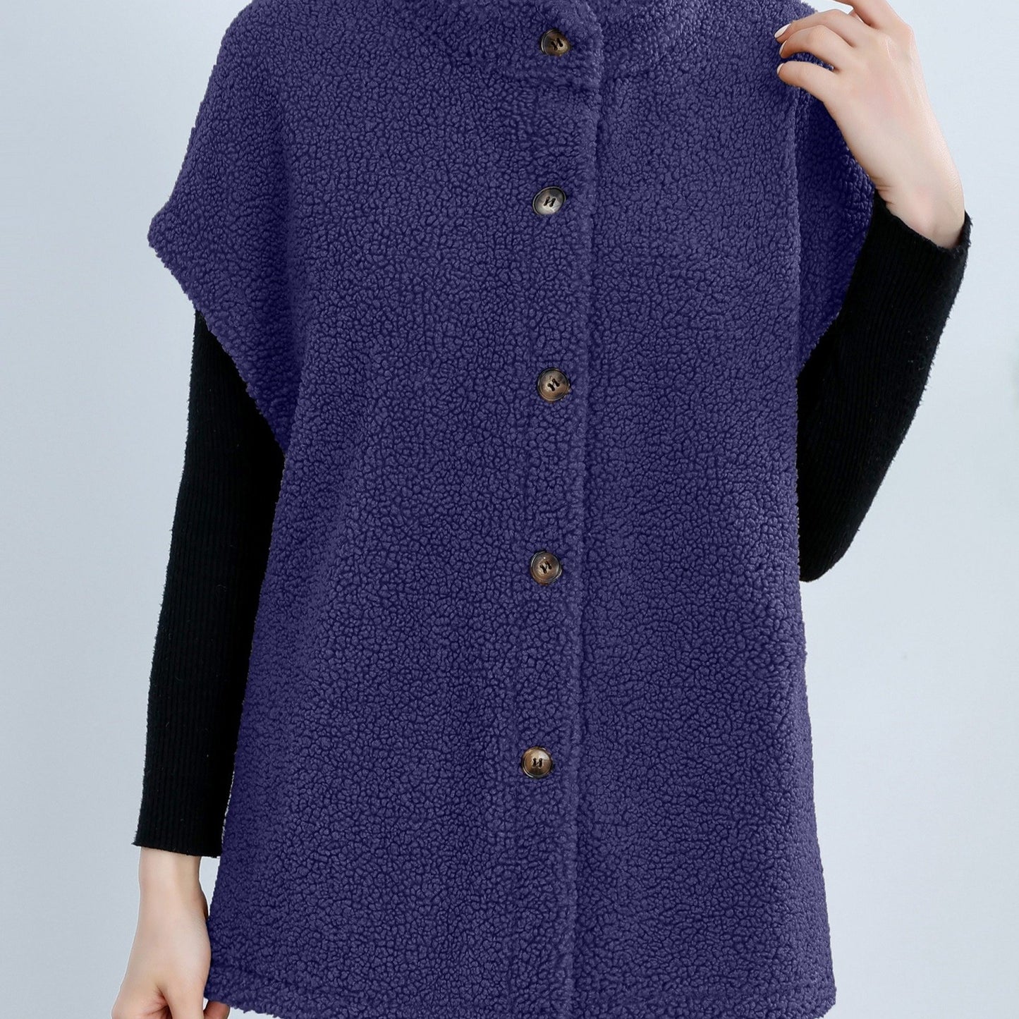 Womens Chic Button Front Teddy Vest - Lightweight Fleece, Short Sleeve, Solid Colors - Perfect for Layering, Stylish & Versatile Wardrobe Staple