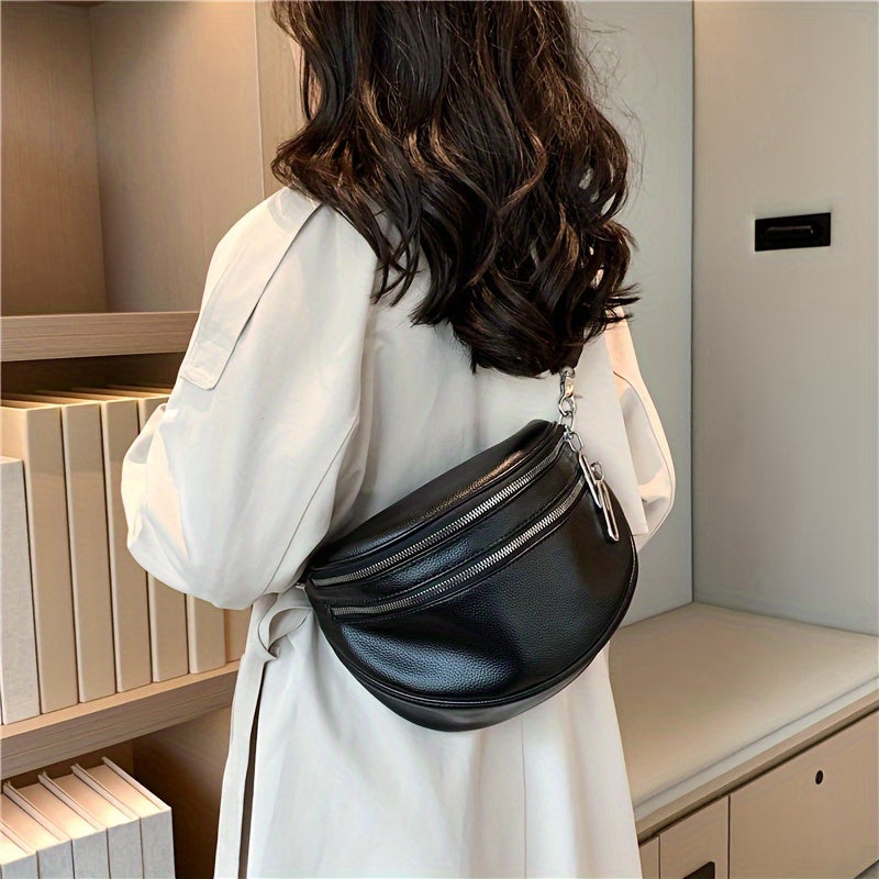 Elegant Convertible Faux Leather Bag: Chic Fanny Pack/Crossbody with Secure Zip & Adjustable Wide Strap for Stylish Women