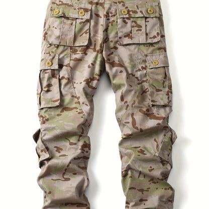 Mens Camouflage Cargo Pants - Relaxed Fit, Cuffed, Multiple Flap Pockets, Versatile, Durable, Ideal for Hiking, Workout, and Outdoors Activities in All Seasons - Belt Sold Separately