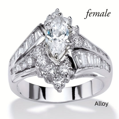 Fashionable Casual Romantic Stainless Steel Double-row Imitation Zirconia Ring