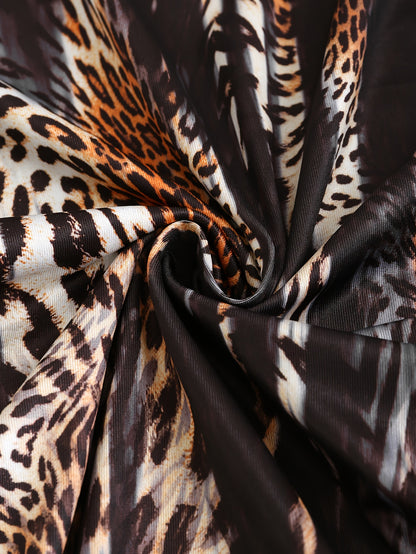 Boho Chic 2-in-1 Leopard Print Top - Casual Crew Neck, Durable Knit, Mid-Elasticity Tee for Spring/Summer/Fall