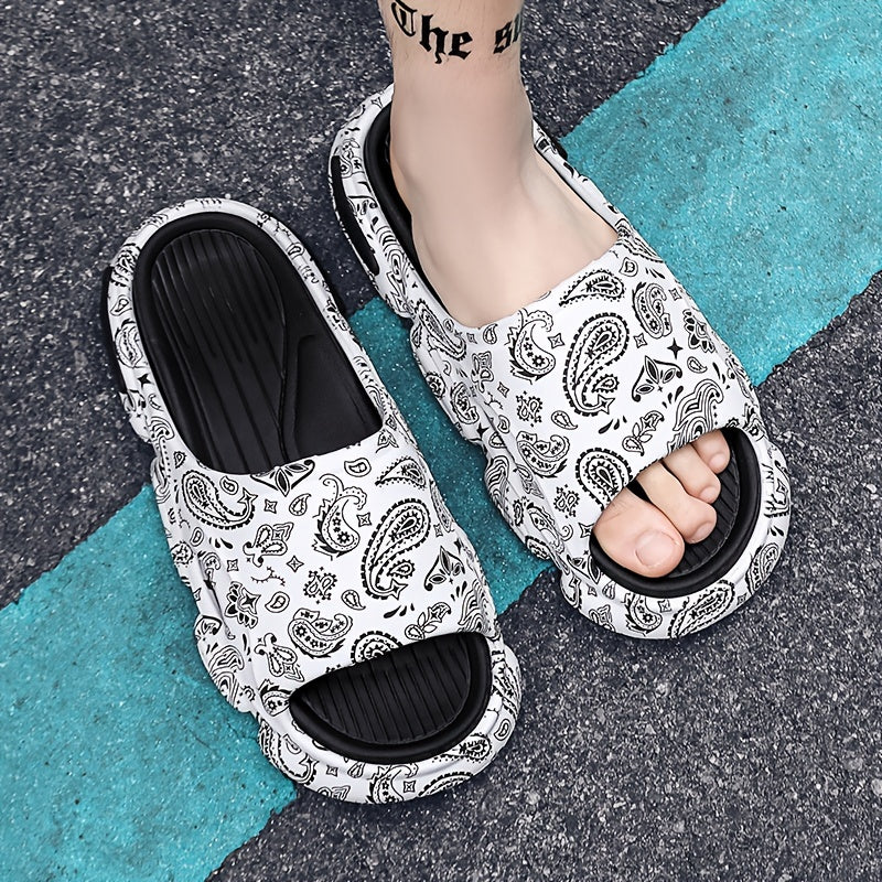 Cloud Slides Teardrop Motif Print Pillow Slippers - Non-Slip, Open-Toe, Breathable, Soft EVA Insoles, Slip-On Design, Perfect for Indoor, Outdoor, Beach, and Shower Use in Spring and Summer