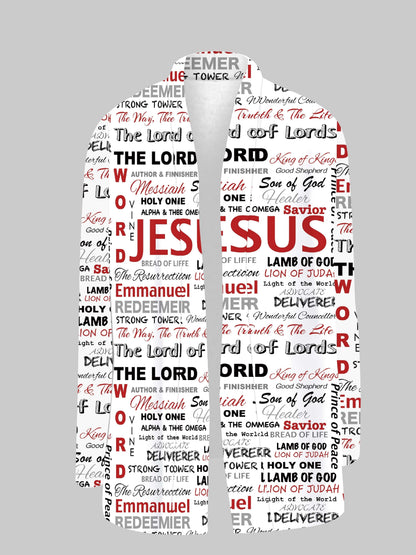 Jesus Print Open Front Cardigan, Casual Long Sleeve Cardigan For Spring & Fall, Women's Clothing